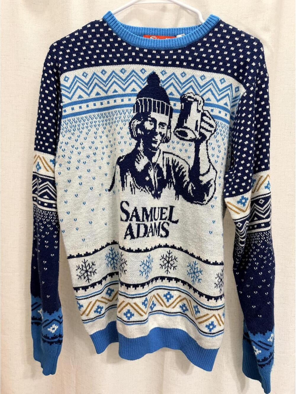 Shinesty Size M Samuel Adams Beer Holiday Ugly Christmas Sweater Blue White